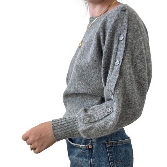 Vintage 1980s Womens Gray Angora Wool Blend Cropped Fuzzy Soft Sweater sz M - Picture 7 of 8